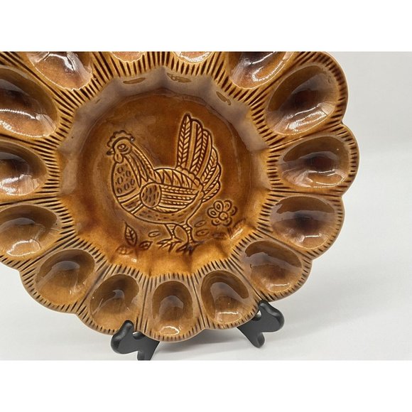 California Pottery Golen Brown Deviled Egg Plate, Made in USA - Picture 9 of 16